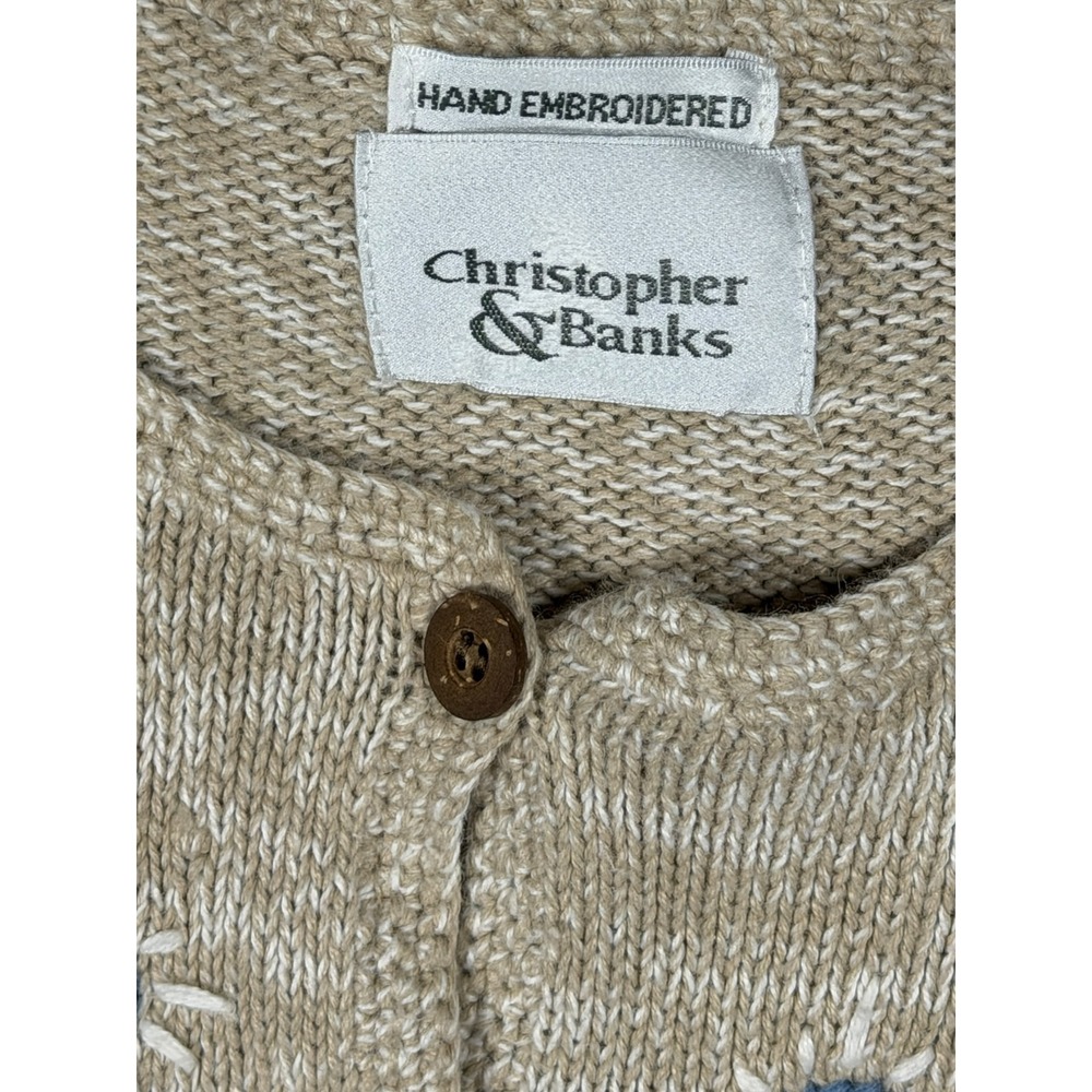 Y2K Christopher & Banks Vtg 2001 Blue Bird Embroidered Cardigan Sweater Large - Picture 2 of 13